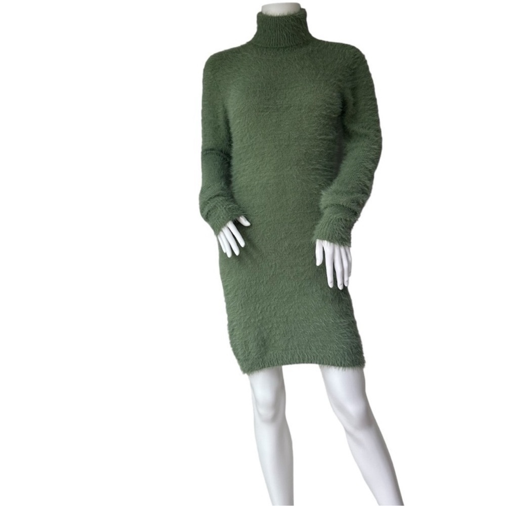 Green Turtleneck Sweater Dress